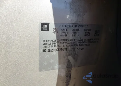 2016 Chevrolet Malibu 1Lt из США, поврежденный, VIN 1G1ZE5ST8GF224811